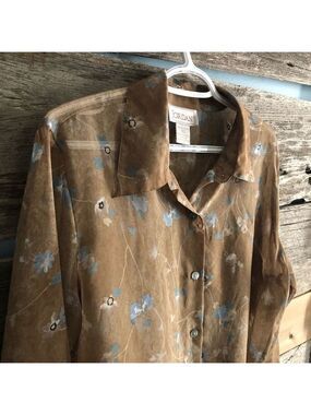 Vintage Jordan Size XL Brown Sheer Floral Blouse